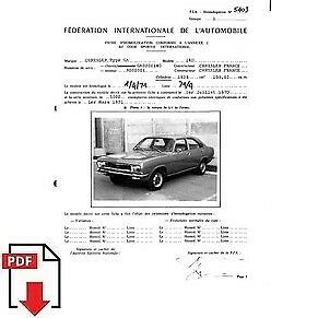 1971 Chrysler 160 FIA homologation form PDF download